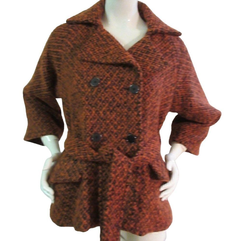Hazel wool blend pea coat orange & black size S